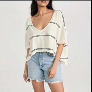 WE THE FREE PEOPLE JAYDON STRIPED SLOUCHY V NECK TEE TSHIRT TOP NEW L